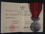 Medaile - Za zásluhy o obranu vlasti - ČSR, etue + průkaz, výrobce Zukov