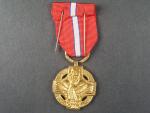 Československá revoluční medaile varianta s podpisem medailera, na stuze štítek ČD a č. 3