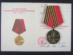 Medaile na 50 let od vítězství ve velké vlastenecké válce + udělovací průkaz