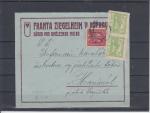 Dopis zaslaný z Přerova do Hranic 20. 1. 1919 vyfrankovaný známkou 10h koruna a dvoupáskou známek Hradčany 5h.