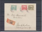 R - dopis vyplacený známkou č. 4F, 7A, 19 zaslaný z Vršovic do Stockholmu 5.11.1919.