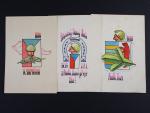 sestava 3 ručně kreslených pohlednic s voj. náměty z let 1938 - 39, prošlé