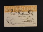 Uruguay - jednobar. pohlednice do Austrálie frank. 6ti-páskou zn. 5ct (krajová známka s příčnou složkou papíru), pod. raz. MONTEVIDEO 28.AGO.1906, zajímavé, k prohlédnutí