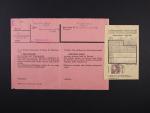 Theresienstadt - připouštěcí formulář v růžové barvě do Brna s přiloženým pod. lístkem na balík s DR BRÜNN 11 7.7.43