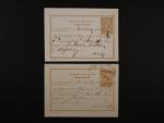 dva podací recepisy 5kr 1873, 1x spod. oválným raz. K.K. TELEGRAPHENSTATION BISTRIC a 1x s poštmistrovským přepisem, oba v r. 1877