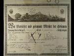 Brno, výuční list z roku 1822 s vedutou Brna