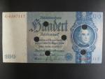 Německo, 100 RM 1935 série G, mírové vydání, podtiskové písmeno A, 6x skartační otvory