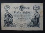 50 Gulden 25.8.1866 série Aa 22, hlavní tisk šedou barvou, Ri. 140