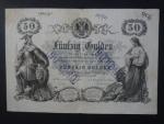 50 Gulden 25.8.1866 série O 44, hlavní tisk černou barvou, Ri. 140, 2x raz. UNGILTIG