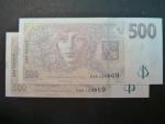 500 Kč 1998 s. E - dvojice bankovek se stejným číslem, ale jinou sérií
