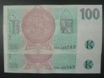 100 Kč 1997 s. G - dvojice bankovek se stejným číslem, ale jinou sérií
