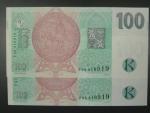 100 Kč 1997 s. F - dvojice bankovek se stejným číslem, ale jinou sérií