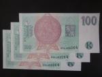 100 Kč 1997 s. H  - trojice bankovek se stejným číslem, ale jinou sérií