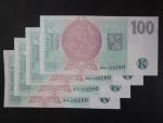 100 Kč 1997 s. H  - čtveřice  bankovek se stejným číslem, ale jinou sérií