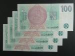 100 Kč 2018 s. J  - čtveřice bankovek se stejným číslem, ale jinou sérií