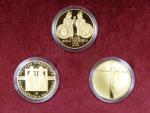 sada 3ks pamětních mincí 10.000 Kč Zlatá Bula + Konstantin a Metoděj + Jan Hus v dřevěné etui, certifikáty