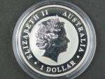 1 Dollars - 1 Oz (31,1050g)  Ag - Kookaburra 2013, kvalita proof, Ag 999/1000, etue