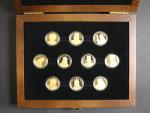 Sada 10 zlatých medailí, Čeští svatí v dílech mistrů, orginální dřevěná etue se štítkem, certifikát, číslo kolekce 94, Au 0,999 (10 x 6 g), celkem 60 g,