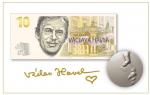 Pamětní tisk ve formě bankovky se stříbrným přítiskem společně se stříbrnou medailí  na počest prezidenta Václava Havla, náklad 120 ks, série V