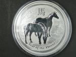 2 Dollars - 2 Oz (62,2700g)  Ag -Austrálie - Rok koně 2014, kvalita proof, Ag 999/1000, etue