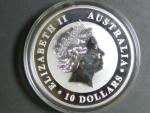 10 Dollars - 10 Oz (311,0500g)  Ag - Kookaburra 2016, kvalita proof, Ag 999/1000, etue