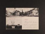 Rajhrad - okr. Brno venkov, tří okénková čb. pohlednice, prošlá 1911