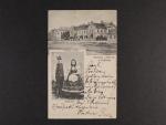 Velké Bílovice - okr. Břeclav, dvou okénková čb. pohlednice, prošlá 1914