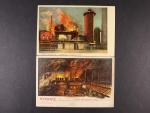 Ostrava-Vítkovice - 2 ks. bar. litografických pohlednic, použité 1907 a 1909, železárny, vysoké pece