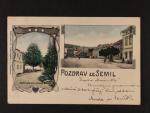 Semily - dvouokénková bar. pohlednice, dl. adresa, použitá 1904