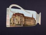 Karlovy Vary - bar. pohlednice ve tvaru lázeňského šálku, použitá v r. 1900, na zadní str. odlepená zn.